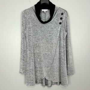 Joseph Ribkoff Layered Tunic Top Women’s Size 16/XL Metallic Silver Cowl Neck